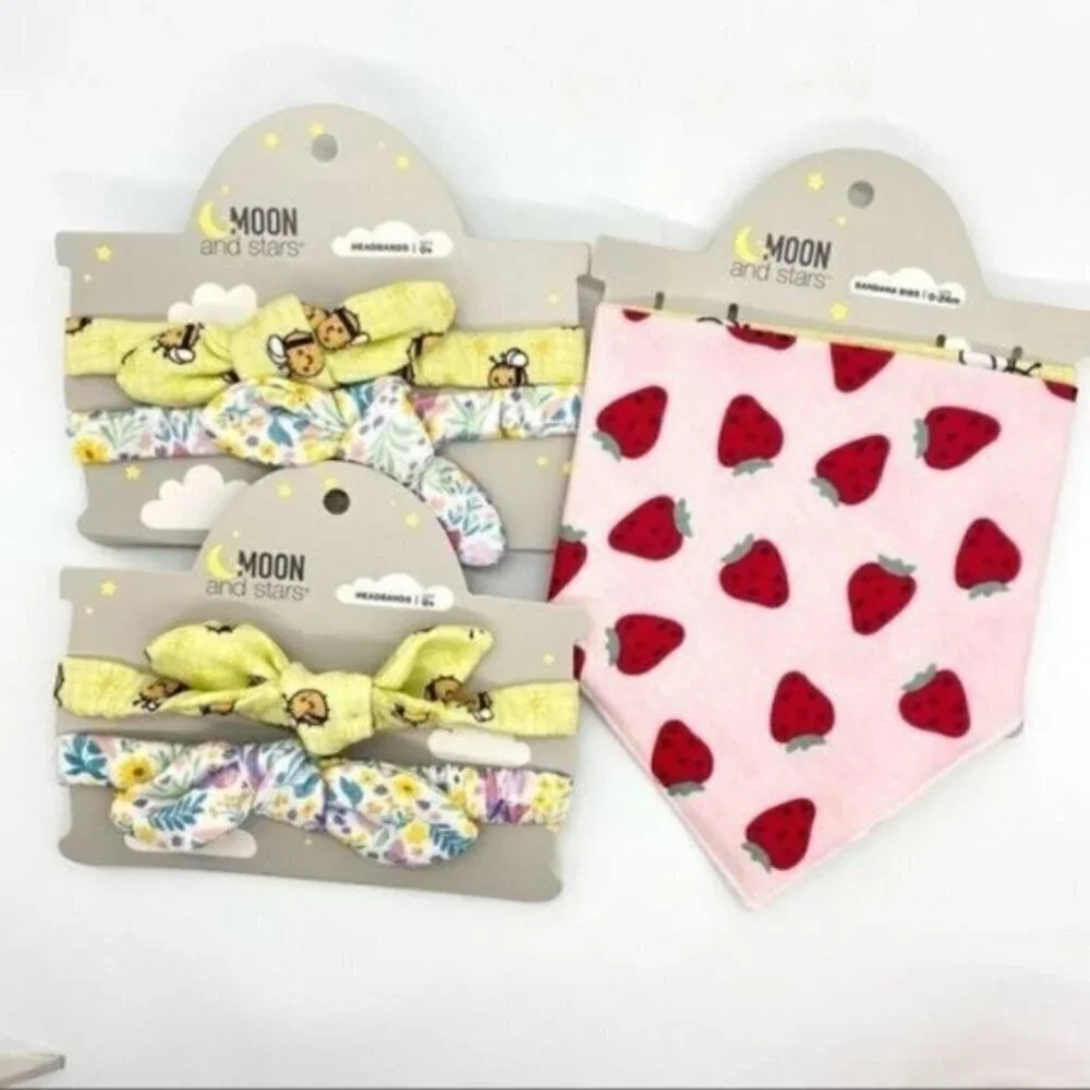 Moon & Stars Baby Bibs Headband Set New